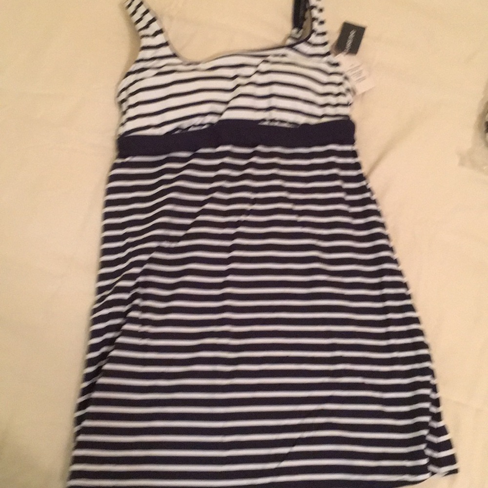 Lands End Tankini Top In Deep Sea Mixed Stripe